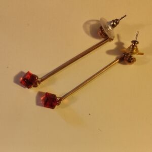 Elegant Gold and Red Drop Earrings